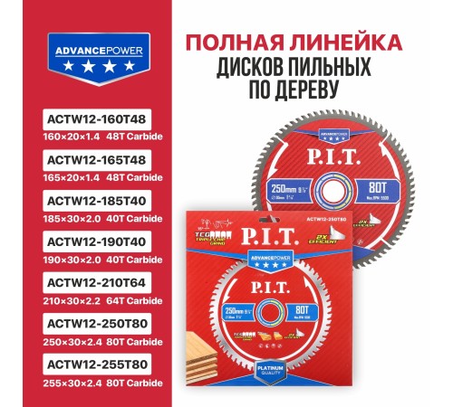 Диск пильный по дереву P.I.T. ACTW12-250T80