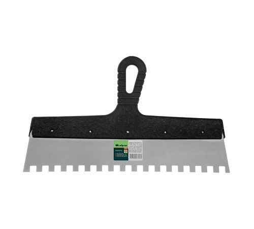 Шпатель из нержавеющей стали, 350 мм, зуб 10 х 10 мм, пластмассовая ручка Сибртех