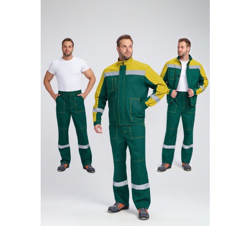 Костюм Бриготек-1 СОП (тк.Смесовая,260) брюки, зеленый/желтый