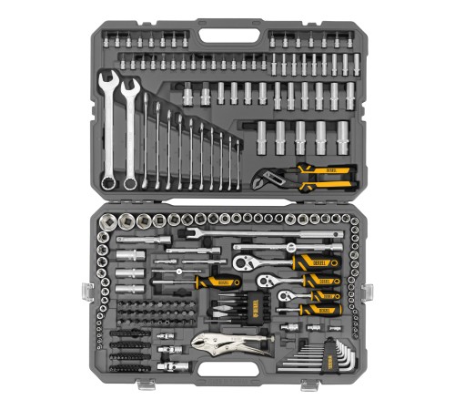 Набор инструментов, 1/2", 3/8", 1/4", CrV, S2, пластиковый кейс, 232 предмета Denzel