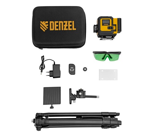 Лазерный уровень мультипризменный DLV-360-3T, 30 м, зеленый луч, Li-Ion 2,4 Aч, штатив  Denzel