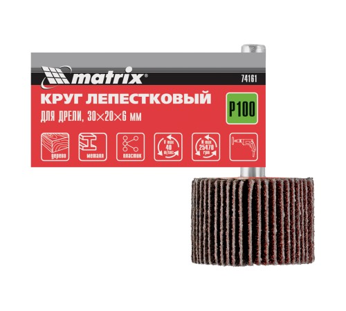 Круг лепестковый для дрели, 30 х 20 х 6 мм, P 100 Matrix Круг лепестковый для дрели, 30 х 20 х 6 мм, P 100 Matrix