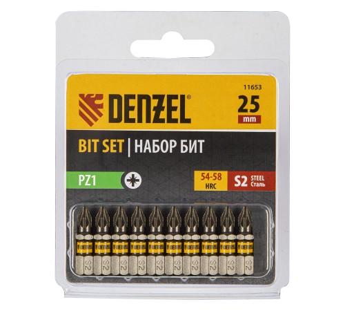 Бита PZ1х25, сталь S2, шестигранный профиль, 10 шт. Е 6,3 Denzel Бита PZ1х25, сталь S2, шестигранный профиль, 10 шт. Е 6,3 Denzel
