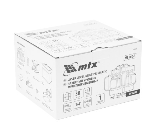 Лазерный уровень м-призм. ML 360-3 Basic SET, 30 м, зеленый луч, акк. Li 3000 мАч, сумка MTX