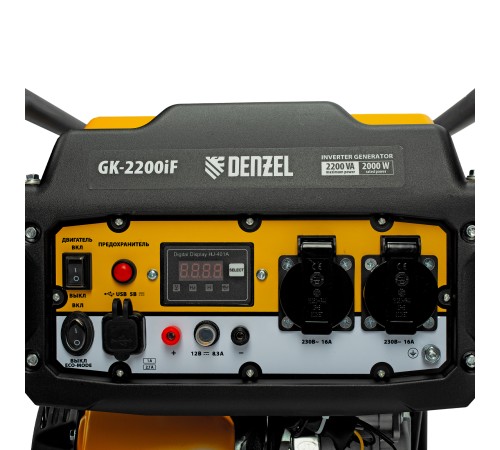 Генератор инверторный GK-2200iF, 2,2 кВт, 230 В, ручной старт DENZEL Генератор инверторный GK-2200iF, 2,2 кВт, 230 В, ручной старт DENZEL