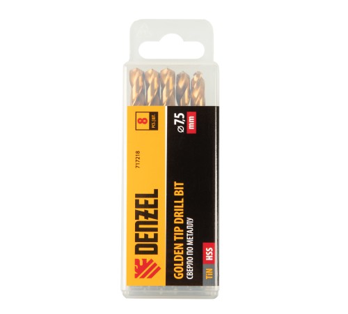 Сверло по металлу, 7,5 мм, HSS-Tin, Golden Tip, 8 шт. Denzel Сверло по металлу, 7,5 мм, HSS-Tin, Golden Tip, 8 шт. Denzel