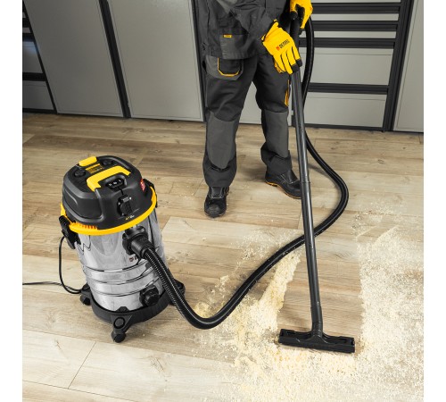 Пылесос строительный RVC30, 1400 Вт, бак 30 л, шланг 3 м, розетка с автосинхр. Denzel