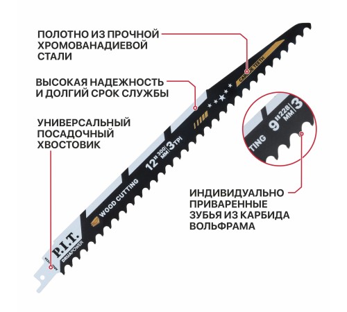 Полотно для сабельной пилы с карбидными зубьями P.I.T. ARSB-1203A