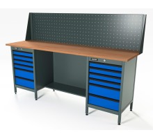 RUNTEC RTS20F-TS6-TS6-P20-5005 Верстак серии Standart, 2000 мм, фанера, тумба с 6-ю ящиками + тумба с 6-ю ящиками, экран 500, синий RAL 5005