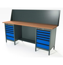 RUNTEC RTS20F-TS6-TS6-P20-5005 Верстак серии Standart, 2000 мм, фанера, тумба с 6-ю ящиками + тумба с 6-ю ящиками, экран 500, синий RAL 5005