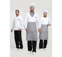 Костюм повара Шеф-2 (тк.ТиСи), белый/черный/принт-клетка