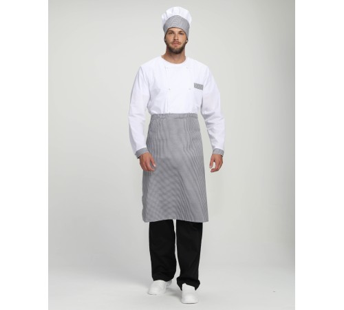 Костюм повара Шеф-2 (тк.ТиСи), белый/черный/принт-клетка