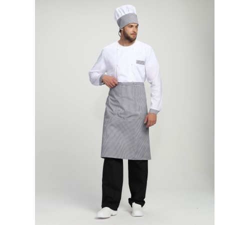Костюм повара Шеф-2 (тк.ТиСи), белый/черный/принт-клетка