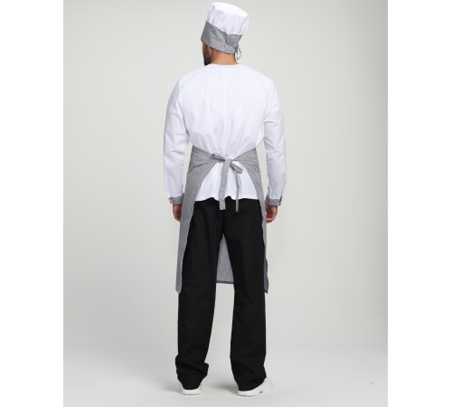 Костюм повара Шеф-2 (тк.ТиСи), белый/черный/принт-клетка