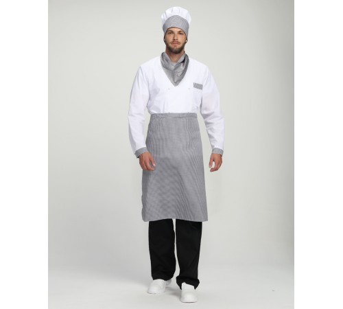 Костюм повара Шеф-2 (тк.ТиСи), белый/черный/принт-клетка