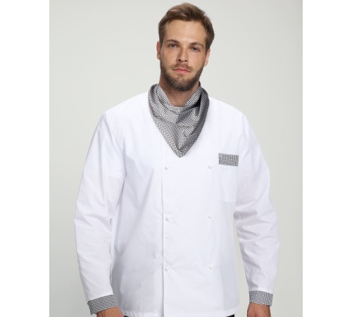 Костюм повара Шеф-2 (тк.ТиСи), белый/черный/принт-клетка