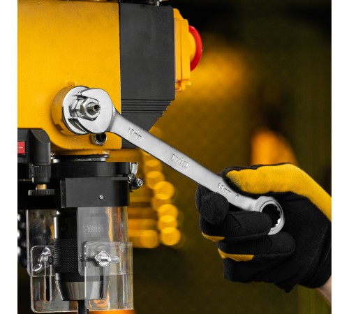 Набор ключей комбинированных трещоточных 6-19 мм, 12 шт., CrV, матовый хром Denzel