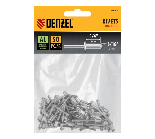 Заклепки алюминиевые, 3/16"-1/4", 5 х 6 мм, 50 шт Denzel