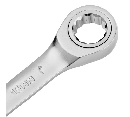 Ключ комбинированный трещоточный, 16 мм, CrV, матовый хром Denzel