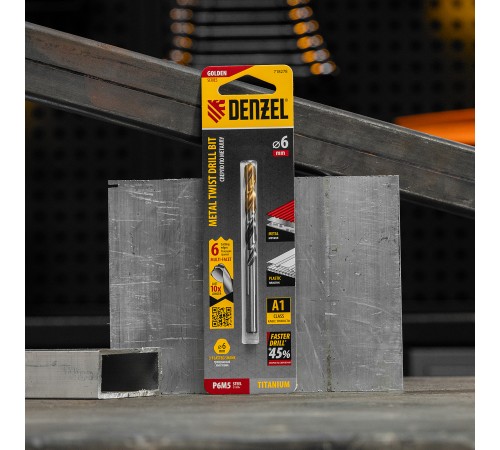 Сверло спиральное по металлу 6 x 93мм, Р6М5, Golden Tip, многогранная заточка Denzel