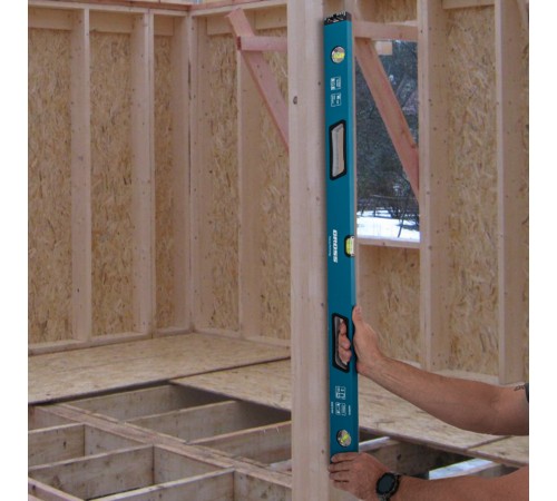 Уровень алюминиевый, 1000 мм, усиленный с ударопрочными заглушками, рукоятки, 3 глазка Gross