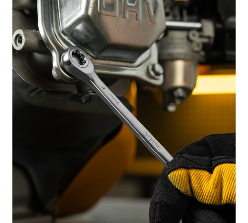 Ключ комбинированный трещоточный, 9 мм, CrV, матовый хром Denzel