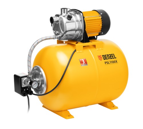 Насосная станция PSL1100X, 1100 Вт, 3600 л/ч, ресивер 50 л, подъем 45 м, нержавейка Denzel Насосная станция PSL1100X, 1100 Вт, 3600 л/ч, ресивер 50 л, подъем 45 м, нержавейка Denzel