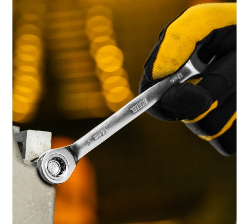 Набор ключей комбинированных трещоточных 6-19 мм, 12 шт., CrV, матовый хром Denzel