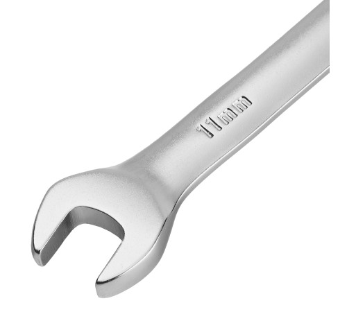 Ключ комбинированный трещоточный, 11 мм, CrV, матовый хром Denzel