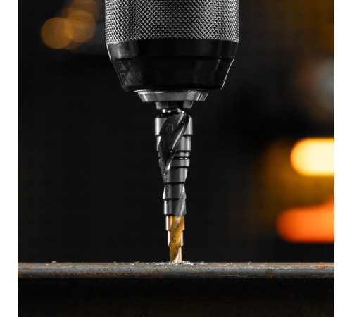 Сверло ступенчатое 4-5-6-7-8-9-10-11-12 мм, Р6М5, 6-гр. хвостовик Denzel