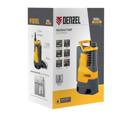 Дренажный насос DPХ450, 450 Вт, подъем 5 м, 9000 л/ч Denzel