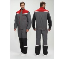 Костюм Строй-1 CH МВО (тк.Смесовая,280) брюки, т.серый/красный/черный