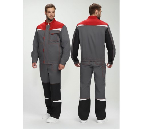 Костюм Строй-1 CH МВО (тк.Смесовая,280) брюки, т.серый/красный/черный