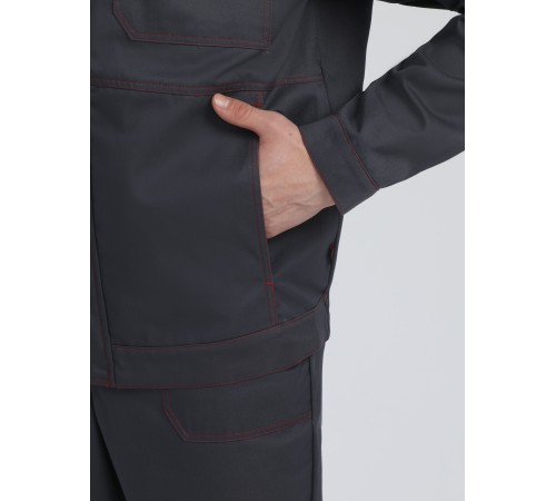 Костюм Строй-1 CH МВО (тк.Смесовая,280) брюки, т.серый/красный/черный