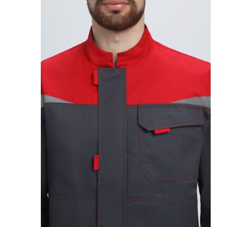 Костюм Строй-1 CH МВО (тк.Смесовая,280) брюки, т.серый/красный/черный