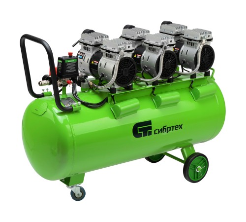 Компрессор безмаслянный малошумный МБ 2250/100, 2250 Вт, 100л, 400 л/мин// Сибртех