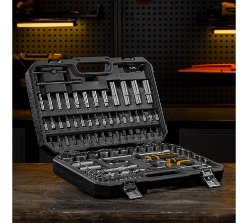 Набор инструментов, 1/2", 1/4", CrV, S2, пластиковый кейс, 94 предмета Denzel