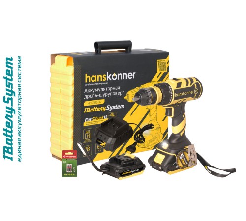 Аккумуляторный шуруповерт Hanskonner HCD1865C 1BatterySystem Аккумуляторный шуруповерт Hanskonner HCD1865C 1BatterySystem