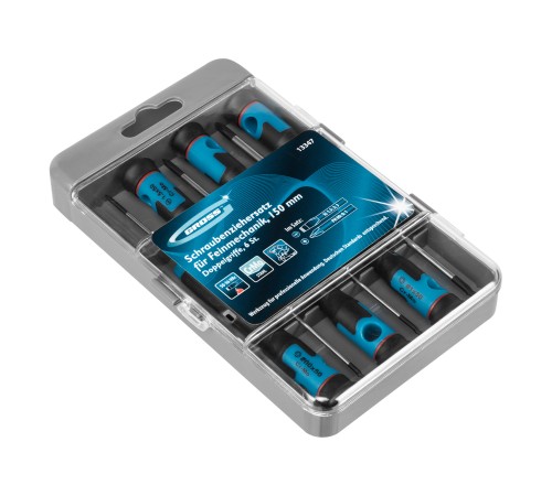 Набор отверток для точной механики, CrMo, двухкомпонентные рукоятки, 6 шт, пластиковый бокс Gross