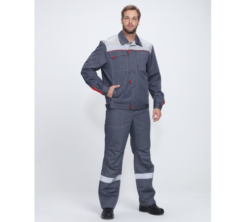 Костюм Фаворит-2 Премиум СОП (тк.Смесовая,240) п/к, т.серый/серый/красный