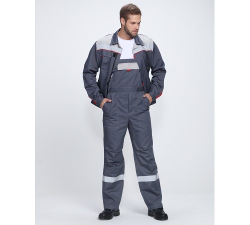 Костюм Фаворит-2 Премиум СОП (тк.Смесовая,240) п/к, т.серый/серый/красный