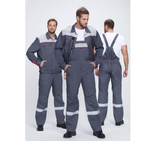 Костюм Фаворит-2 Премиум СОП (тк.Смесовая,240) п/к, т.серый/серый/красный