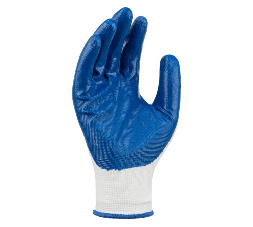 Перчатки полиэфирные с синим нитрильным покрытием, размер 9, 13 класс вязки// Сибртех