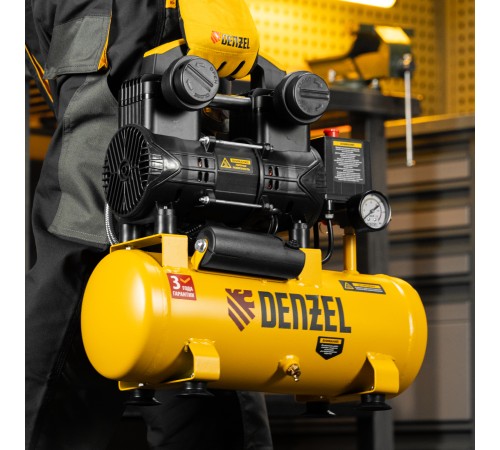 Компрессор безмасл. малошумный DLP-950/10, 950Вт,10 л, 2850 об/мин, 170 л/мин Denzel