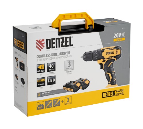 Дрель-шуруповерт аккумуляторная CDQ-20, Li-Ion, 20 В// Denzel