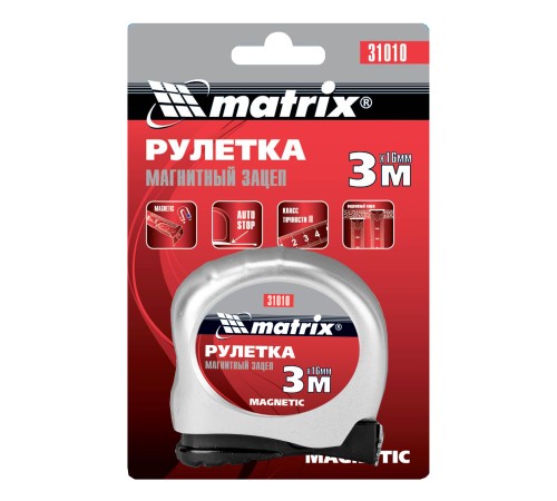 Рулетка Magnetic,3 м х 16 мм,магнитный зацеп Matrix Рулетка Magnetic,3 м х 16 мм,магнитный зацеп Matrix