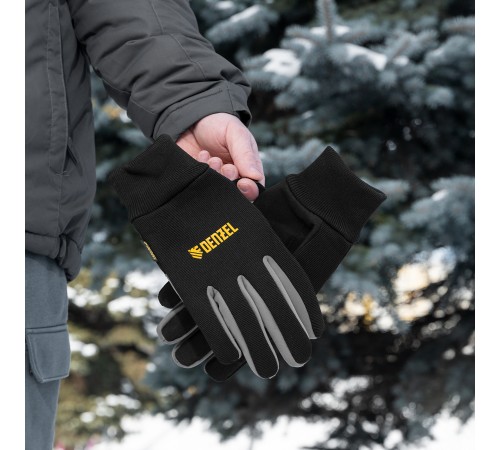 Перчатки универсальные, двойные, работа с сенсорным экраном, вязаная манжета, размер 9 Denzel