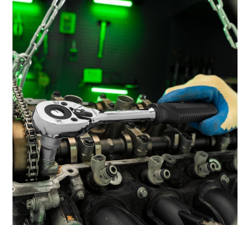 Ключ-трещотка 1/2", 45 зубьев, с быстрым сбросом, CrV, хром Сибртех