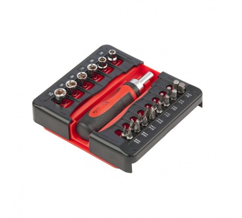 Отвертка реверсивная с набором бит и торцевых головок, 23 шт, CrV Matrix