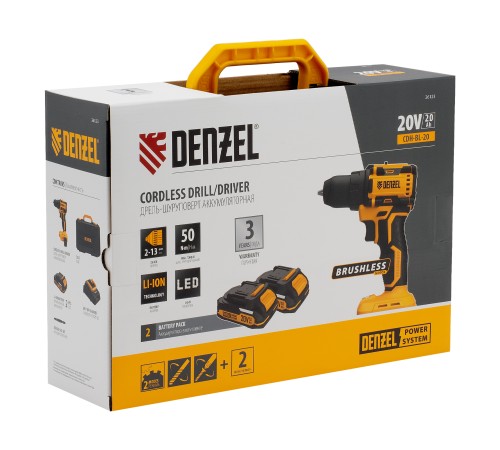 Дрель-шуруповерт аккумуляторная бесщет. CDH-BL-20, Li-Ion, 20 В// Denzel